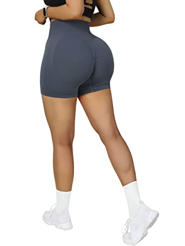 RXRXCOCO Damen Scrunch Butt Push Up Gym Sport Shorts Seamless Booty Kurze Sporthose Laufhose Radlerhose Blau Size L von RXRXCOCO