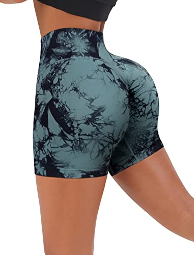 RXRXCOCO Damen Scrunch Butt Push Up Gym Sport Shorts Seamless Booty Kurze Sporthose Laufhose Radlerhose Blau Tie-dye Size L von RXRXCOCO