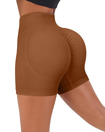 RXRXCOCO Damen Scrunch Butt Push Up Gym Sport Shorts Seamless Booty Kurze Sporthose Laufhose Radlerhose Braun Size M von RXRXCOCO