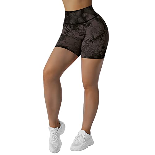 RXRXCOCO Damen Scrunch Butt Push Up Gym Sport Shorts Seamless Booty Kurze Sporthose Laufhose Radlerhose Brauner Krawattenfarbstoff Size L von RXRXCOCO