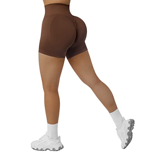 RXRXCOCO Damen Scrunch Butt Push Up Gym Sport Shorts Seamless Booty Kurze Sporthose Laufhose Radlerhose Dunkler Kaffee Size L von RXRXCOCO