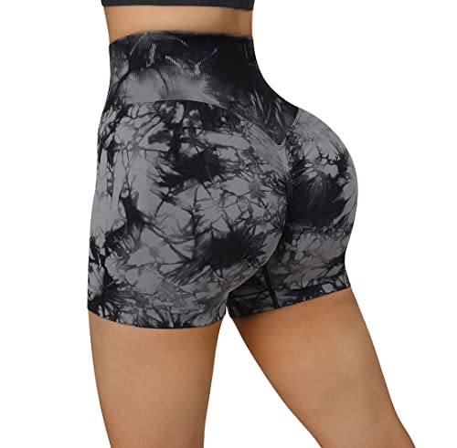 RXRXCOCO Damen Scrunch Butt Push Up Gym Sport Shorts Seamless Booty Kurze Sporthose Laufhose Radlerhose Schwarz Tie-dye Size M von RXRXCOCO