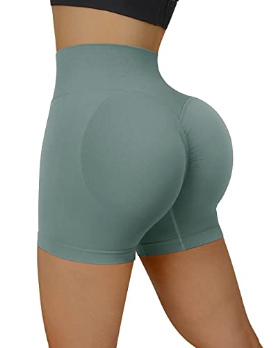 RXRXCOCO Damen Scrunch Butt Push Up Gym Sport Shorts Seamless Booty Kurze Sporthose Laufhose Radlerhose See Grüner Size S von RXRXCOCO