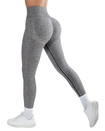 RXRXCOCO Elastisch Shape Scrunch Butt Sport Leggings Damen Lang Seamless Blickdicht Push Up Sporthose Scrunch Booty Gym Hell Grau L von RXRXCOCO