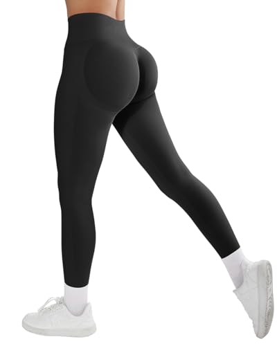 RXRXCOCO Elastisch Shape Scrunch Butt Sport Leggings Damen Lang Seamless Blickdicht Push Up Sporthose Scrunch Booty Gym Schwarz XL von RXRXCOCO