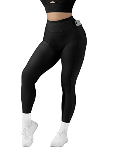 RXRXCOCO High Waist Gerippte Sport Leggings Damen Lang Blickdicht Nahtlose Kompressions Sporthose Gym figurbetonte Laufhose von RXRXCOCO