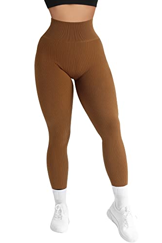 RXRXCOCO High Waist Gerippte Sport Leggings Damen Lang Blickdicht Nahtlose Kompressions Sporthose Gym figurbetonte Laufhose von RXRXCOCO