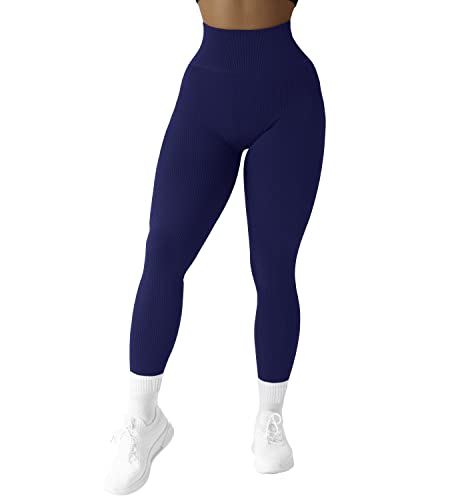 RXRXCOCO High Waist Gerippte Sport Leggings Damen Lang Blickdicht Nahtlose Kompressions Sporthose Gym figurbetonte Laufhose von RXRXCOCO