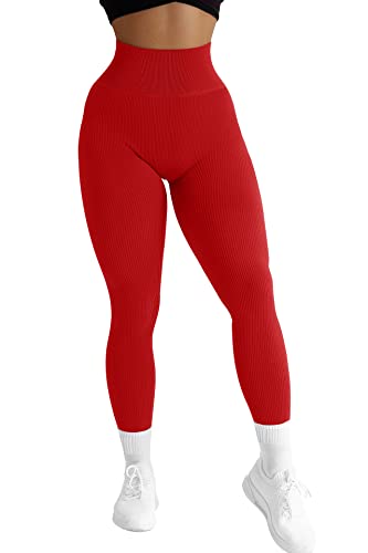 RXRXCOCO High Waist Gerippte Sport Leggings Damen Lang Blickdicht Nahtlose Kompressions Sporthose Gym figurbetonte Laufhose von RXRXCOCO