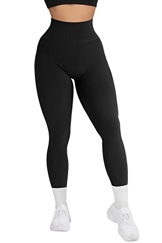 RXRXCOCO High Waist Gerippte Sport Leggings Damen Lang Blickdicht Nahtlose Kompressions Sporthose Gym figurbetonte Laufhose von RXRXCOCO