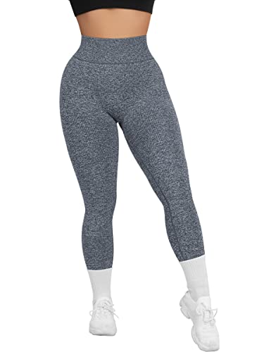 RXRXCOCO High Waist Gerippte Sport Leggings Damen Lang Blickdicht Nahtlose Kompressions Sporthose Gym figurbetonte Laufhose von RXRXCOCO