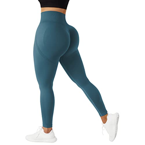 RXRXCOCO High Waist Sport Leggings Damen Lang Blickdicht Push Up Sporthose Scrunch Booty Gym Laufhose #6 Wildkohl（L） von RXRXCOCO