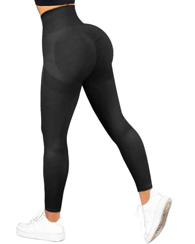 RXRXCOCO High Waist Sport Leggings Damen Lang Blickdicht Push Up Sporthose Scrunch Booty Gym Laufhose #1 Schwarz（XL） von RXRXCOCO