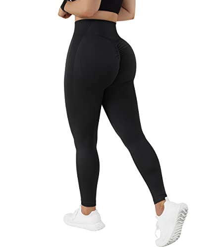 RXRXCOCO High Waist Sport Leggings Damen Lang Blickdicht Push Up Sporthose Scrunch Booty Gym Laufhose #4 Schwarz（M） von RXRXCOCO