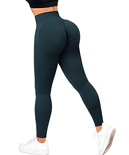 RXRXCOCO High Waist Sport Leggings Damen Lang Blickdicht Push Up Sporthose Scrunch Booty Gym Laufhose Dunkelgrün（L） von RXRXCOCO