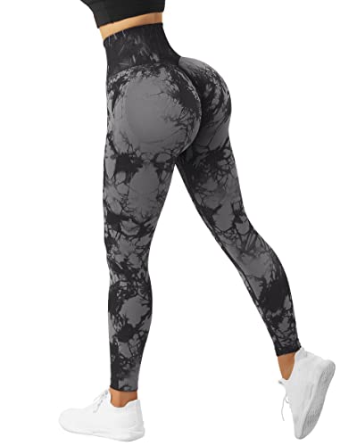 RXRXCOCO High Waist Sport Leggings Damen Lang Blickdicht Push Up Sporthose Scrunch Booty Gym Laufhose Tie Dye（L） von RXRXCOCO