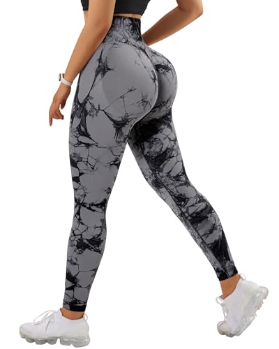 RXRXCOCO Invisible Scrunch Butt Sport Leggings Damen Lang Blickdicht Push Up Sporthose High Waist Gym Laufhose Tie Dye XL von RXRXCOCO