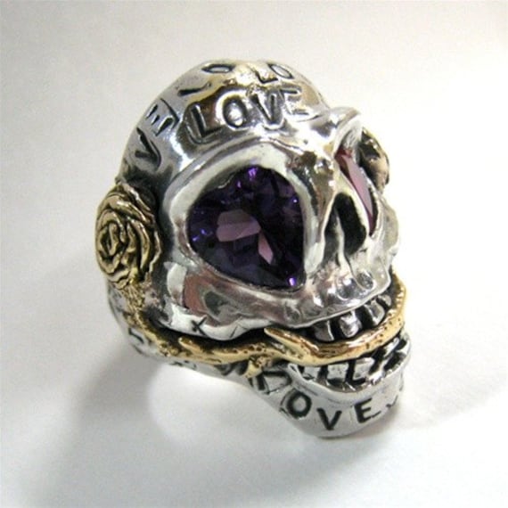 18K Gold Rose Custom Love Letters Totenkopf Ring R082 von RXVrings