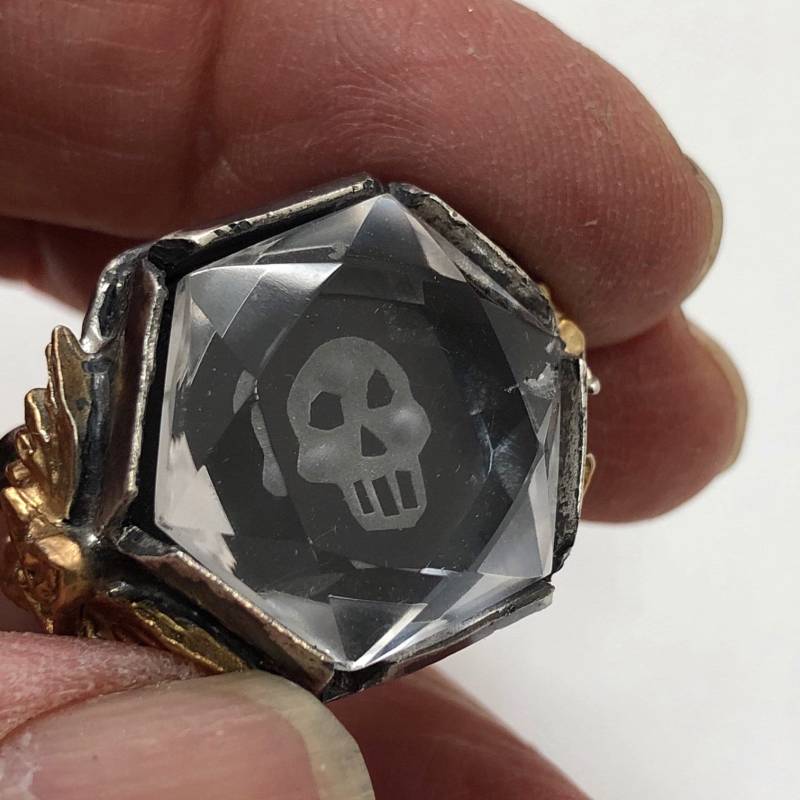 20mm Intaglio Totenkopf Natürlicher Kristall Silber Ring Engel Vs Teufel Mit Vergoldetem Und Dev von RXVrings