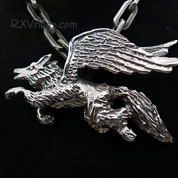 Wolfie Flying Wolf Geflügelte 60 Gramm Sterling Silberanhänger Nur Keine Kette Fliegen Wölfe von RXVrings
