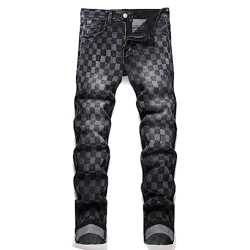 RXXKKK Herren Patchwork Kontrastfarbe Regular Fit Flex Jeans, 7000 Schwarz, 28 von RXXKKK
