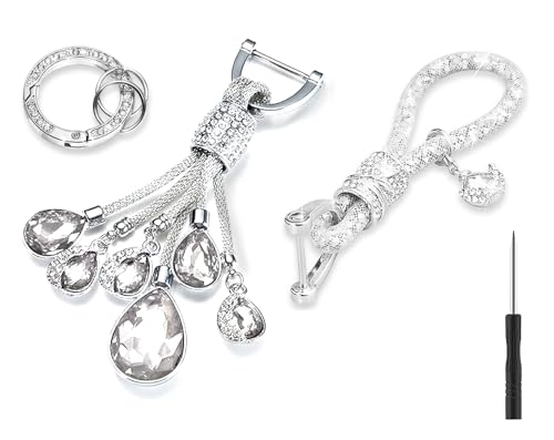 RXXR 2 Stück Kristall Schlüsselanhänger Glitzer modischer Schlüsselanhänger Zubehör mit glitzernden Strasssteinen, Auto-Schlüsselanhänger (Glitzerndes Silber) von RXXR