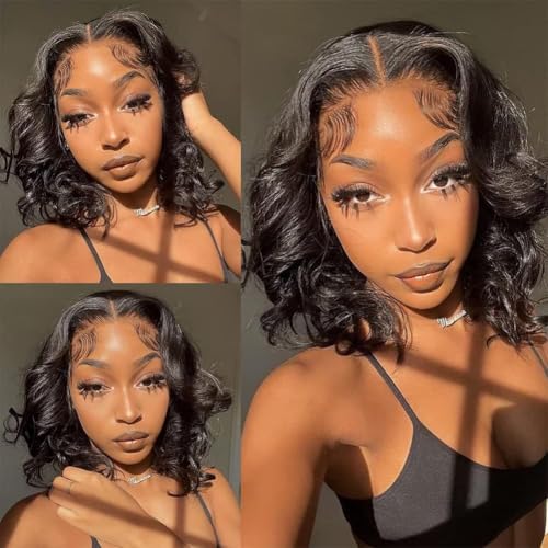 Body Wave Echthaar Perücke HD Transparent 180% Dichte Lace Front Wig Human Hair Wigs Perücke Damen Echthaar Natural Color for Women 12 Zoll von RXY