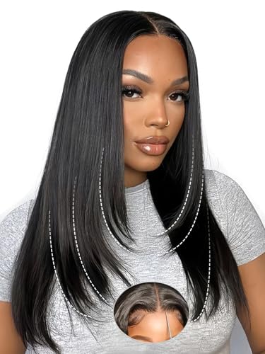 Layered Cut Face-Framing Glueless Wig Human Hair Echthaar Perücke Vorgezupft, Vorgeschnitten, 200 Dichte Perücke Damen Echthaar 6X6 Straight HD Lace Wear and Go Wig for Women Beginner Friendly 16 Zoll von RXY