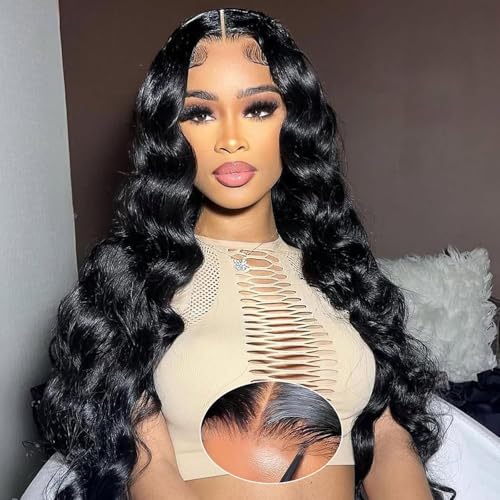 RXY Body Wave 5 x 5 HD Lace Front Wigs Perücke Damen Natur Perücke Brasilianisches Menschenhaar 180 % Dichte 10A Menschliches Haar für Frauen transparent glueless Perücken vorgelockt 56 cm von RXY