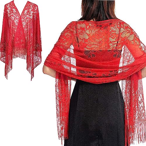 RY-EARL Schals & Tücher für Damen Stola für Abendkleid Stola Damen Festlich Spitzenschal Mit Fransen Halstuch von RY-EARL