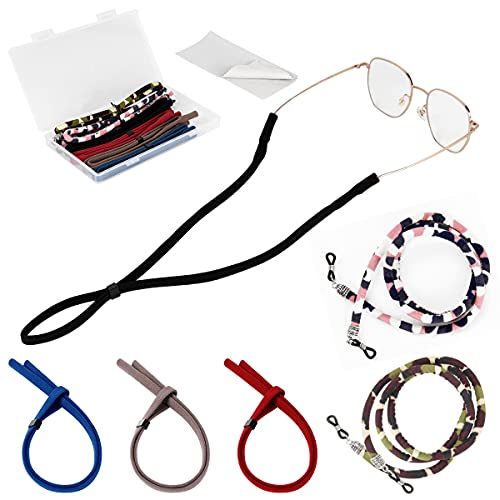 Ryaco 6 PCS Nylon Brillenhalter Gurte Schnüre mit 1 x Mikrofaser-Reinigungstuch, Sportbrillen Schnüre Anti-Rutsch-Sonnenbrillen Haltegurt Universal Fit Seil Brillenband für Frauen & Männer von Ryaco