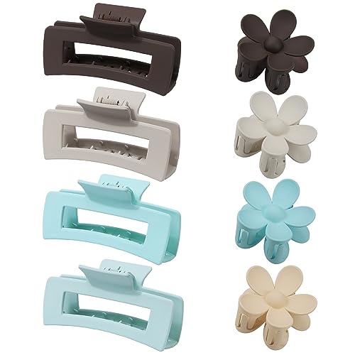 RYAN 8 Stücke Haarklammer Damen Haarspangen für Dickes Haar Haarklammern Groß Set ABS Blumen Quadratisch Matt Claw Clip Dünnes Mitteldickes für Haardekoration Frauen von RYAN