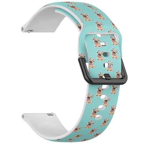 RYANUKA Kompatibel mit Amazfit Bip 3/Bip 3 Pro/Bip U Pro/Bip/Bip Lite/Bip S/Bip S lite/Bip U (Funny Pug Dog Christmas Deer) 20 mm weiches Silikon-Sportarmband, Silikon, Kein Edelstein von RYANUKA