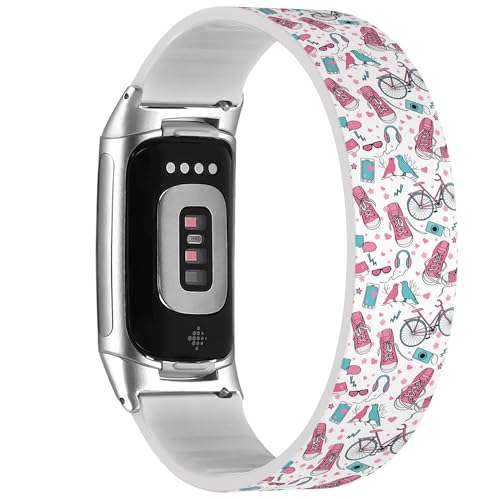 RYANUKA Solo Loop-Armband, kompatibel mit Fitbit Charge 5 / Fitbit Charge 6 (niedliche Teenager-Mädchen-Sneaker), dehnbares Silikonband, Zubehör, Silikon, Kein Edelstein von RYANUKA