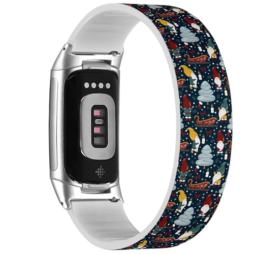 RYANUKA Solo Loop Armband Kompatibel mit Fitbit Charge 5 / Fitbit Charge 6 (Gnomes Christmas Night) Dehnbares Silikonband Strap Zubehör, Silikon, Kein Edelstein von RYANUKA