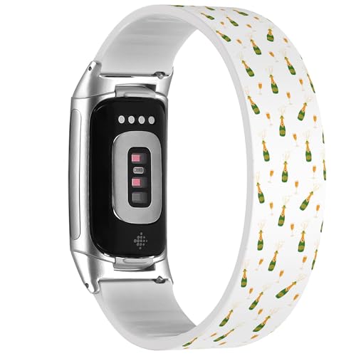 RYANUKA Solo Loop Armband kompatibel mit Fitbit Charge 5 / Fitbit Charge 6 (Champagnerflaschen Gläser 2), dehnbares Silikonband Zubehör, Silikon, Kein Edelstein von RYANUKA