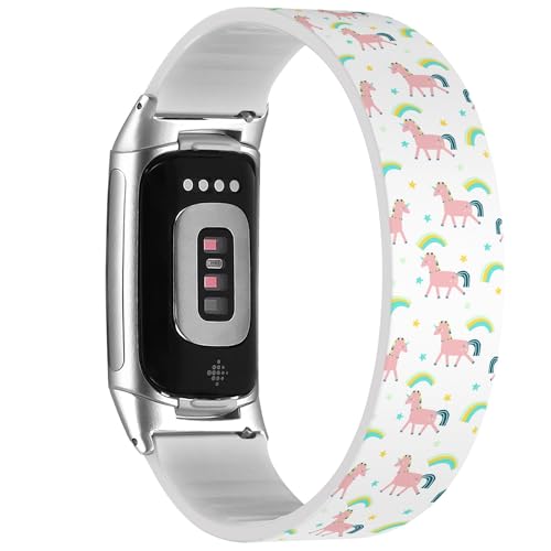 Solo Loop-Armband, kompatibel mit Fitbit Charge 5 / Fitbit Charge 6 (Fashion Kids Print Magic Unicorn), dehnbares Silikonband, Zubehör von RYANUKA