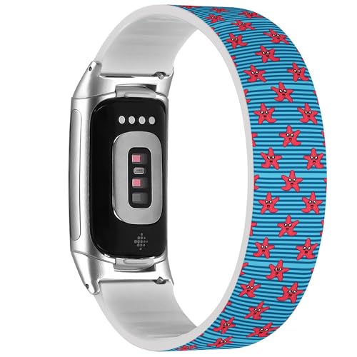 Solo Loop-Armband, kompatibel mit Fitbit Charge 5 / Fitbit Charge 6 (niedliche Kinder Seestern Mädchen), dehnbares Silikonband, Zubehör von RYANUKA