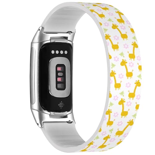 Solo Loop-Armband, kompatibel mit Fitbit Charge 5 / Fitbit Charge 6 (niedlicher Giraffen-Druck, Kinder 2), dehnbares Silikonband, Zubehör von RYANUKA