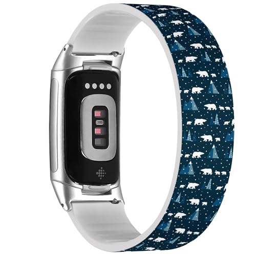 Solo Loop Armband Kompatibel mit Fitbit Charge 5 / Fitbit Charge 6 (Eisbär Kinder Winterlandschaft) Dehnbares Silikonband Strap Zubehör von RYANUKA