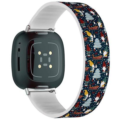 Solo Loop Armband Kompatibel mit Fitbit Sense 2 / Fitbit Sense / Fitbit Versa 4 / Fitbit Versa 3 (Gnomes Christmas Night) Dehnbares Silikonband Strap Zubehör von RYANUKA