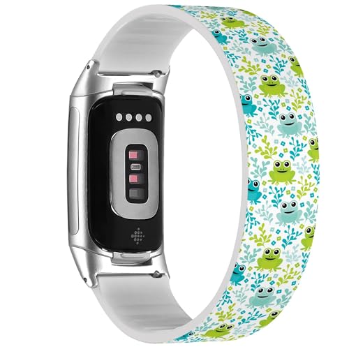 Solo Loop Armband kompatibel mit Fitbit Charge 5 / Fitbit Charge 6 (Adorable Kids Frog Woodland), dehnbares Silikonband, Zubehör von RYANUKA