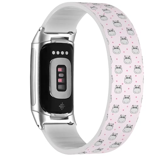 Solo Loop Armband kompatibel mit Fitbit Charge 5 / Fitbit Charge 6 (Cute Kids Hippo Girls), dehnbares Silikonband, Zubehör von RYANUKA