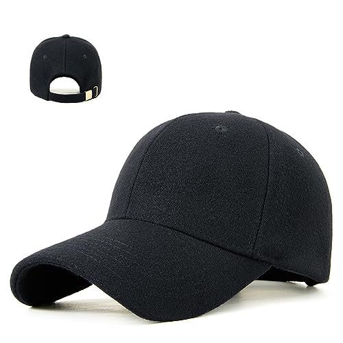 Basecap Herren Winter Papa Filzhut Männlich Plain Sport Hut Dame Snapback Cap Big Head Mann Plus Größe Filz Baseball Kappe 55-59 cm 60-65 cm, Schwarz, 55-59 cm von RYDLE