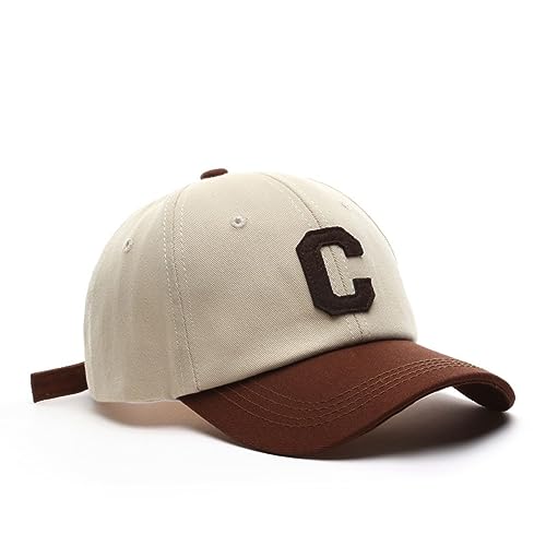 RYDLE Basecap Herren Baumwoll-Baseballmütze Für Damen Und Herren, Lässige Snapback-Mütze, Modischer Hut Mit Buchstabe C-Patch, Sommer-Sonnenblenden, Unisex, Braun, 55–60 cm von RYDLE