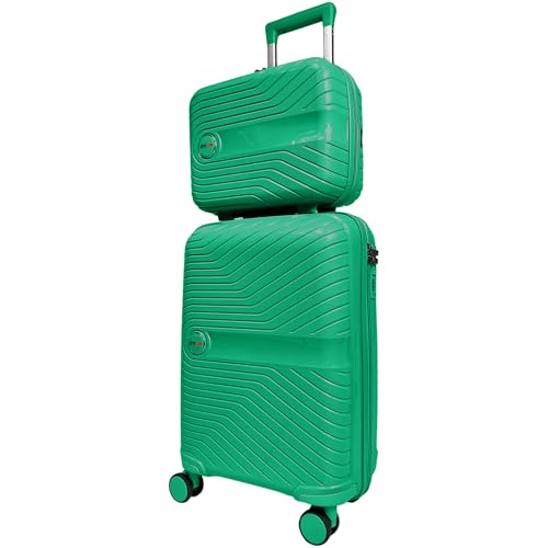 RYDR 2-teiliges leichtes Gepäck-Set Hartschalenkoffer mit Zahlenschloss Spinner Rollen Reisehandgepäck Handgepäck mit Beautycase, Türkis Grün, Modern von RYDR