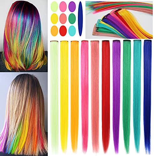Rhyme 10 PCS Farbigen Haarverlängerungen für Mädchen Frauen Regenbogen Haarteile Perücke für Mädchen Haar Styling Mehrfarbige Party Hightlight Haarschmuck (Regenbogenfarbe) von Rhyme