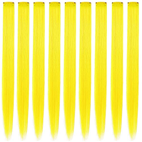 Rhyme 9 PCS Gelbe Haarverlängerungen für Mädchen Frauen Gelbe Haarteile Perücke für Mädchen Haar Styling Mehrfarbige Party Hightlight Haarschmuck (Gelb) von Rhyme