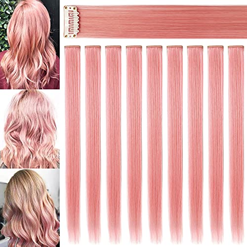 Rhyme 9 PCS Farbigen Haarverlängerungen für Damen Mädchen Frauen Regenbogen Haarteile Perücke für Damen Haar Styling Mehrfarbige Party Hightlight Haarschmuck (Rauch rosa) von Rhyme