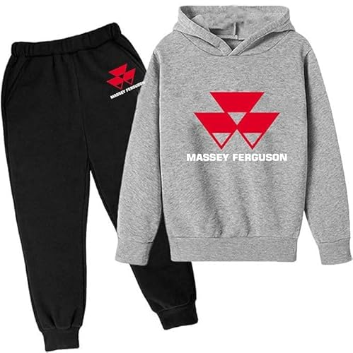 RYHQXYLB Kinder Trainingsanzug, Massey-Ferguson Drucken Jogging Sportanzug, Zweiteiliges Kapuzenpullover Jacke + Jogginghose, Für Jungen Und Mädchen 4-14 Jahre, 140,Grey von RYHQXYLB